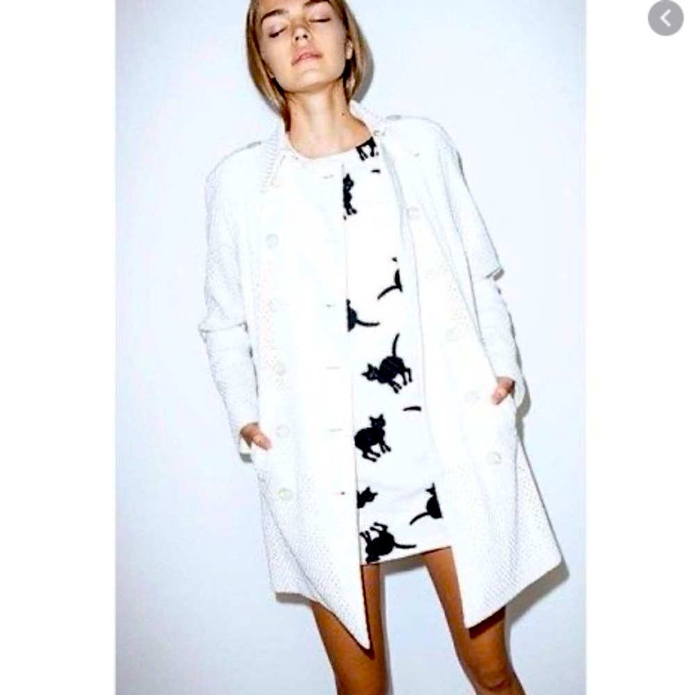 Elle Sasson Barry Dress White & Black Kitty Kat Mini Dress Size 36 Small